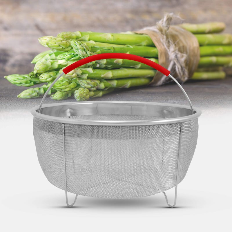 إكسلستيل ExcelSteel 3.75 Qt شطف استنزاف غربال أدوات المطبخ مثالية لطناجر الضغط مصفاة سلة إدراج 8.25 بوصة أحمر - Image 5